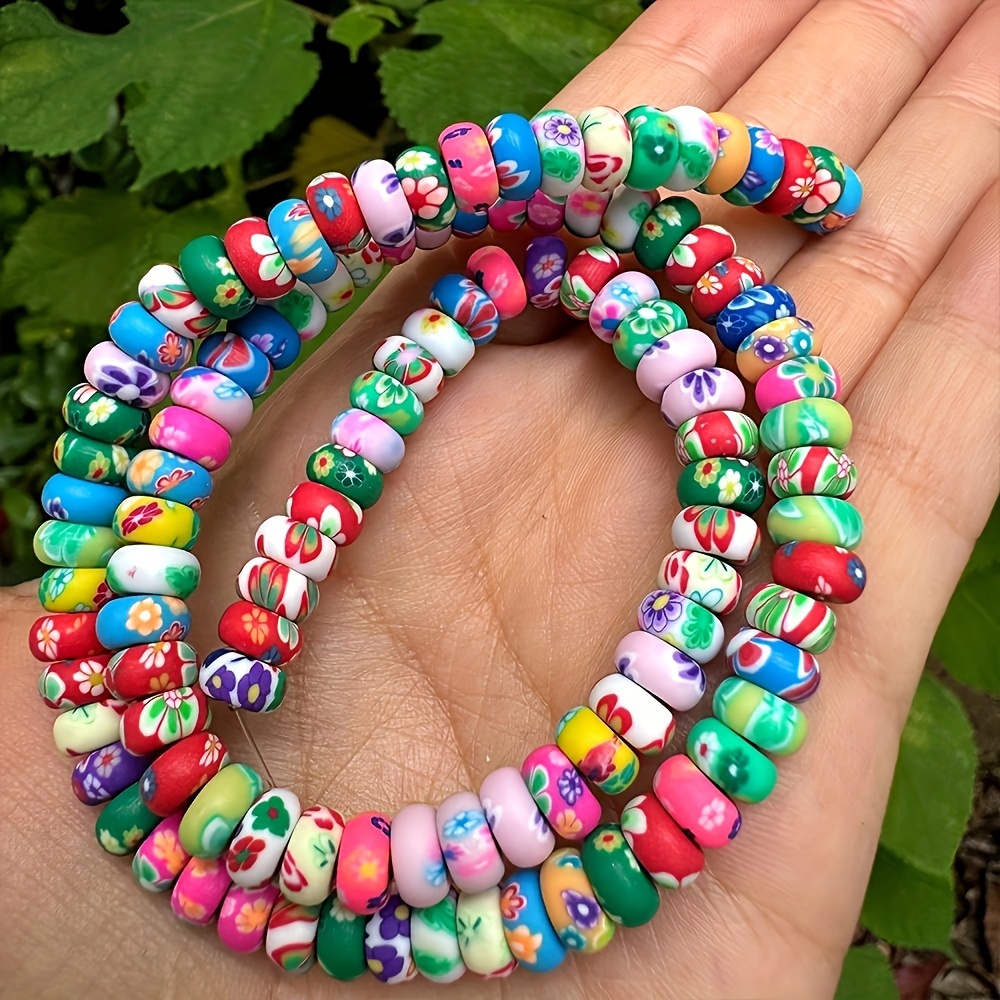 65pcs Vibrant Floral Polymer Clay Beads for Jewelry Making